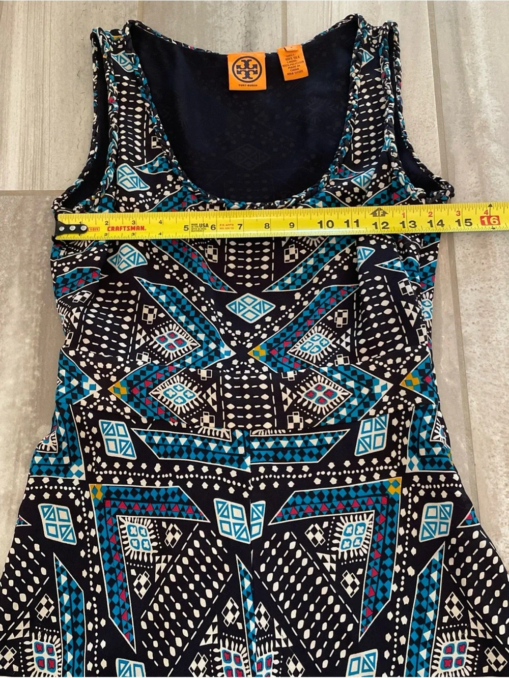 Tory Burch SZ 4 Camilla Dasha Geometric Print Silk Sleeveless Dress Ruffle Hem
